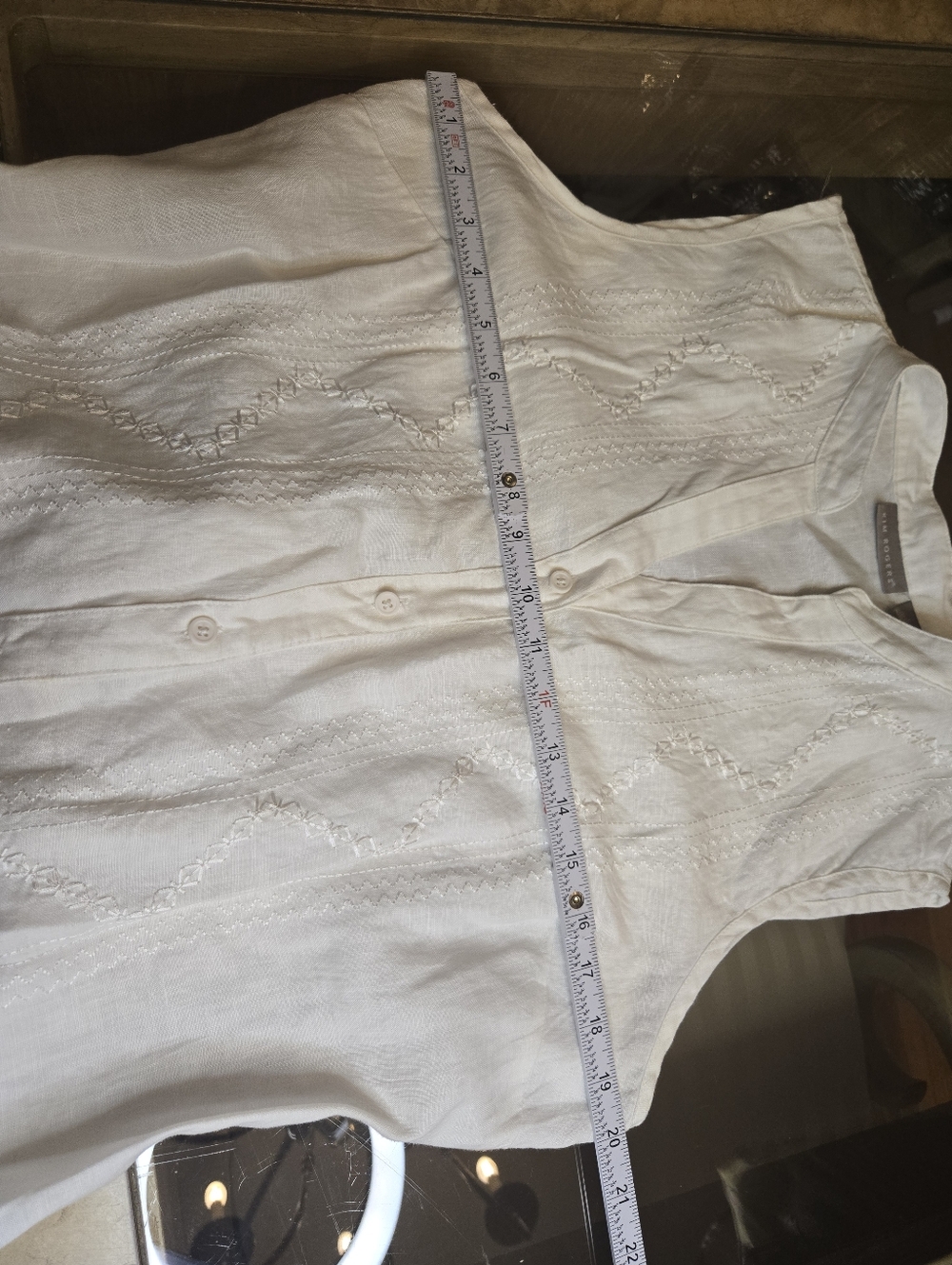 Kim Rogers White Sleeveless Embroidered Linen Button-Up Blouse Sz L - Picture 11 of 11